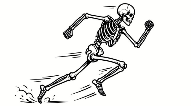 Halloween skeleton running fast vector illustration graphic