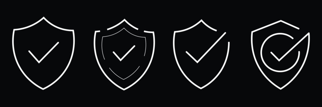 Shild with check mark line icon. Rating, clipboard with thumbs up like, dislike, rate the service, clipboard with checkmark. Feedback concept. Vector sticker line icon .
