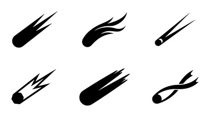 Meteor Icons, Comet Symbols, Shooting Star Graphics, Space Debris Vector Set © Boby