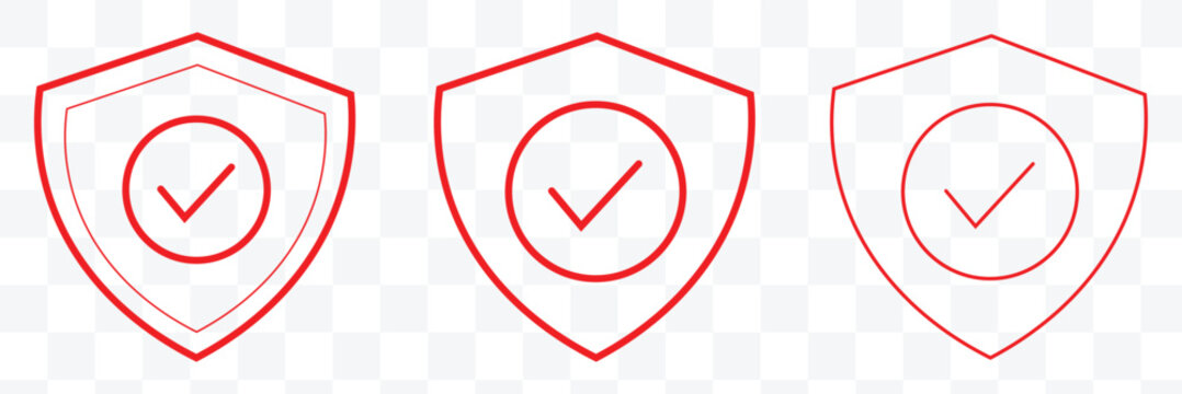 Shild with check mark line icon. Rating, clipboard with thumbs up like, dislike, rate the service, clipboard with checkmark. Feedback concept. Vector sticker line icon on white.
