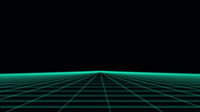 Cyberpunk style 3d tunnel with glowing cyan grid lines and perspective effect