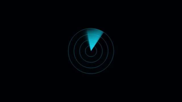 Blue futuristic radar signal with concentric circles on dark background