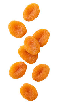 Falling dried apricots isolated on transparent background