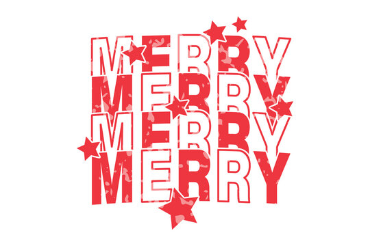 Merry Merry Distressed Retro Christmas Typography Graphic Design