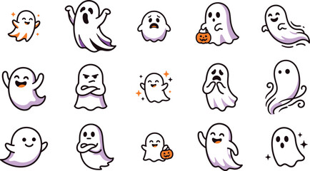 Fototapeta premium Collection of cute cartoon ghosts for halloween and seasonal designs