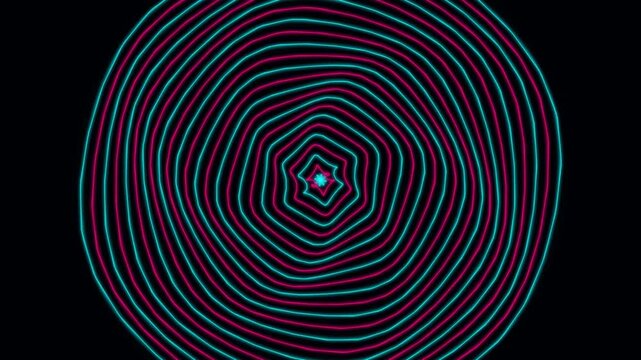 Colorful concentric circles pattern with red and cyan glow effect