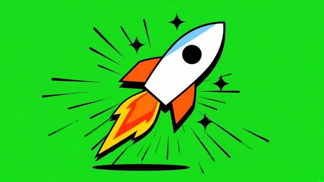 Animated rocket launch startup speed boost on green screen