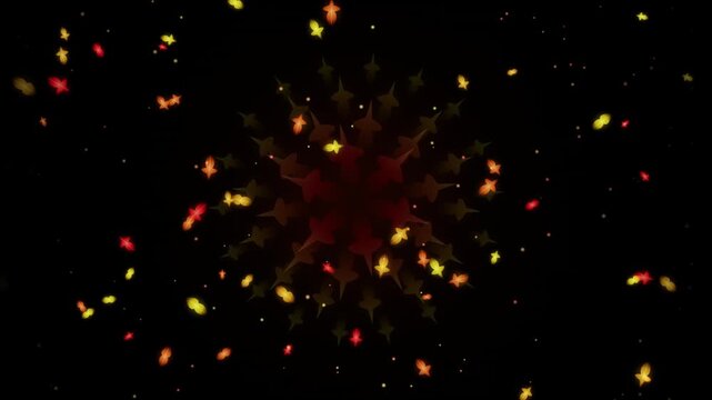 Abstract floral pattern moving in dark space with glowing particles floating around creating magical visual effect for motion background design.