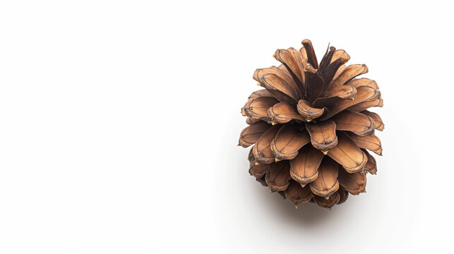 Brown Pine Cone on White Background - Close-up Studio Shot
