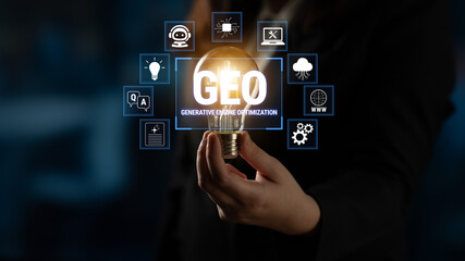 Innovative Approach to Generative Engine Optimization with Lightbulb and Digital Icons Representing...