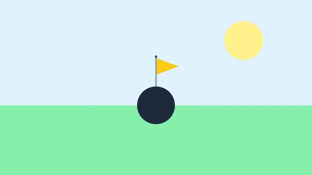 Minimalist 2D animation of golf ball falling into hole and search bar