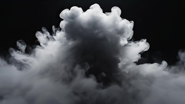 Dense white smoke or fog rising on isolated black background