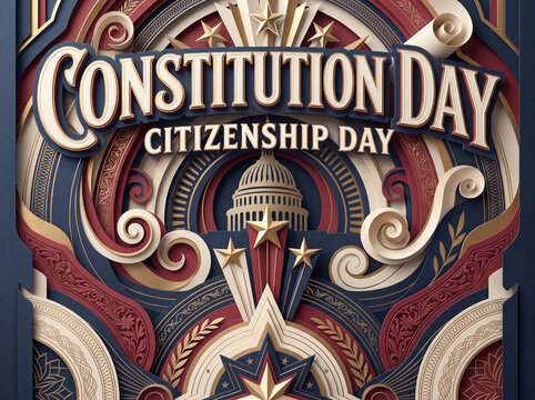 Abstract layered paper cut art with Capitol dome for Constitution and Citizenship day illustration.