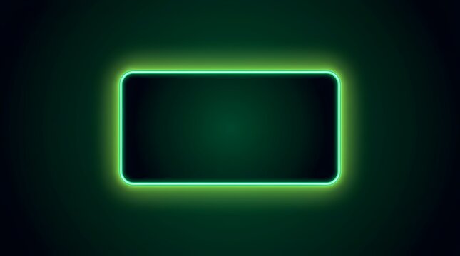 Neon glowing rectangle frame on a dark green pixelated background