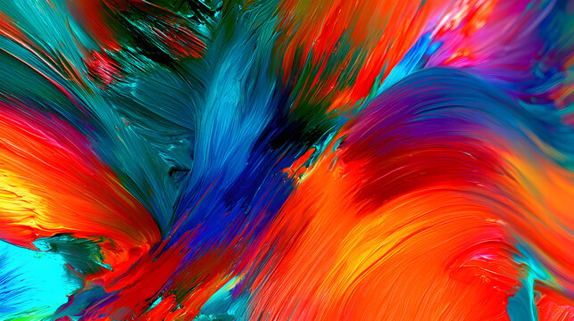 Abstract Bold Brush Stroke Texture In Trending Saturated Colors, Crisp Midday Sunlight, Shot On 85mm Lens, Shallow Depth Of Field, High-Contrast Tones, High-Resolution Digital Art