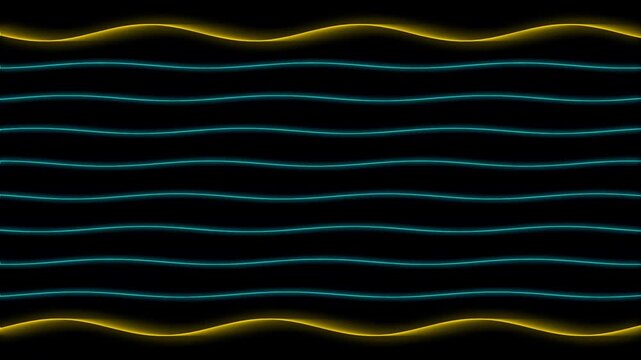 Abstract wave pattern with glowing blue and yellow lines on dark background