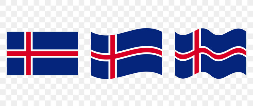Iceland Flag Collection With Icelandic National Waving Fabric And Realistic Blue Red White Flag Designs For Travel Tourism Sports Education