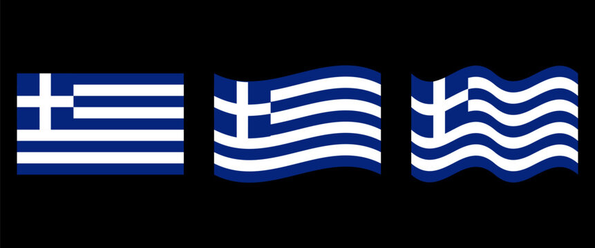 Greece Flag Set Waving National Symbol Collection