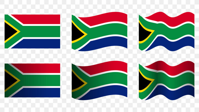 South Africa Flag Set Waving National Symbol Collection