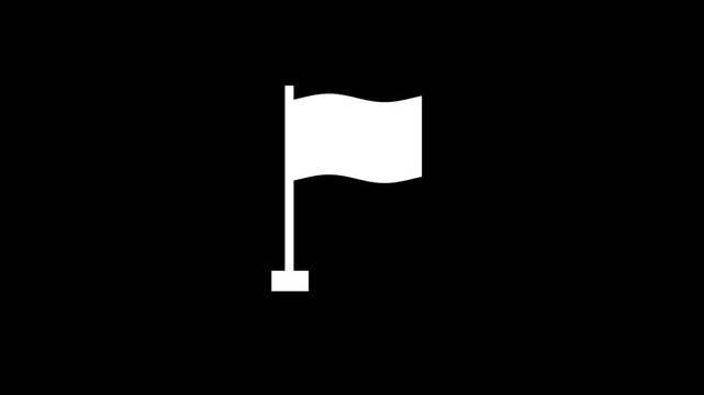 Minimalist waving flag animation, white symbol on black background, for ui motion