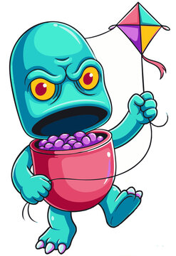 Colorful Cartoon Monster Character Collection with Creative Food, Drink and Everyday Object Designs