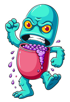 Colorful Cartoon Monster Character Collection with Creative Food, Drink and Everyday Object Designs
