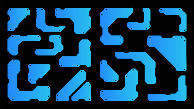 Blue Futuristic Corner Shape HUD Interface Element Set