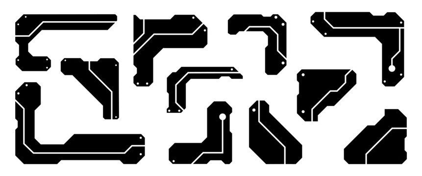 Black Futuristic Corner Frame Element Set Sci Fi HUD Border