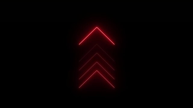 Bright red neon upward arrow symbol on dark background