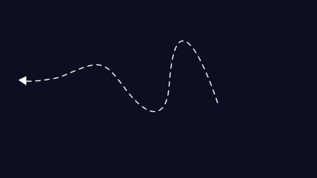 White dashed arrow curve on dark background