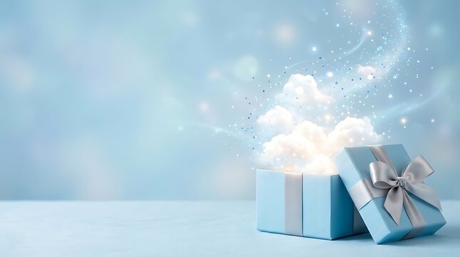 An exquisitely rendered image showcasing a magical luxurious open gift box radiating an ethereal glow and hinting at delightful surprises within perfect for celebrations