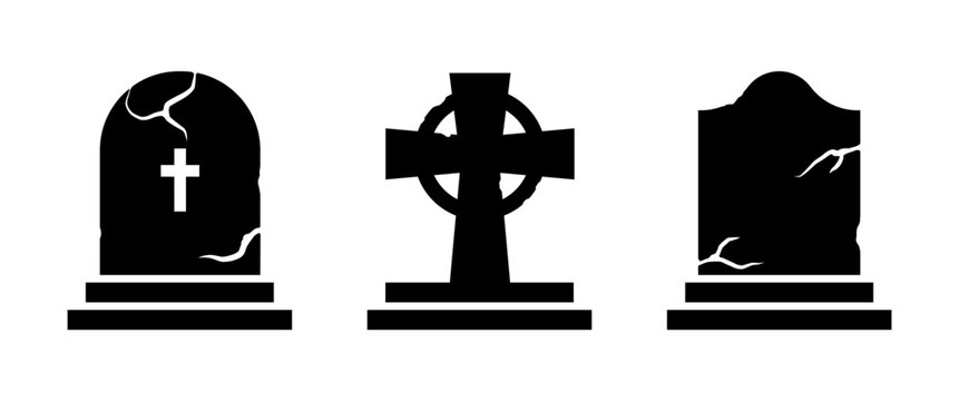Halloween Tombstone Icon Set Spooky Gravestone Silhouette RIP Cemetery Sign Gothic Horror Element Decorative Symbol Set