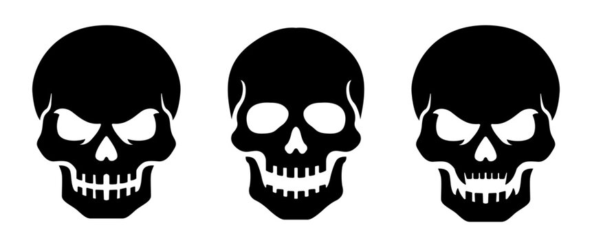 Black Skull Silhouette Icon Set Human Head Symbol Gothic Horror Element Danger Emblem Decorative Graphic Asset