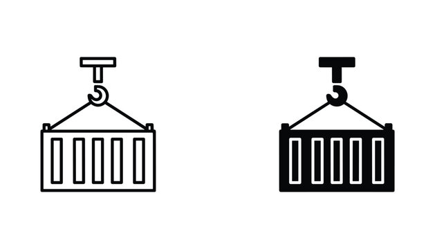 Shipping container vector icon isolated on white Black and white outline line art and solid glyph silhouette