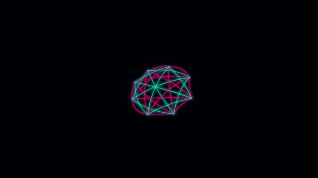 Colorful geometric wireframe polyhedron shape in dark space