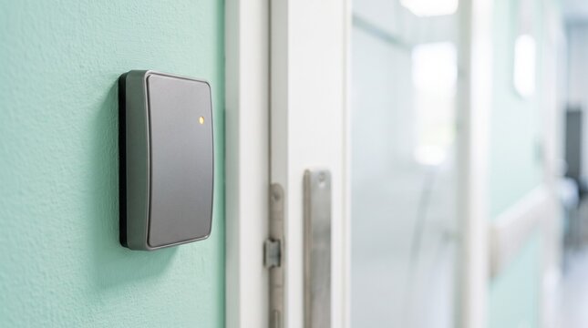 Discreet access reader beside a clinical door