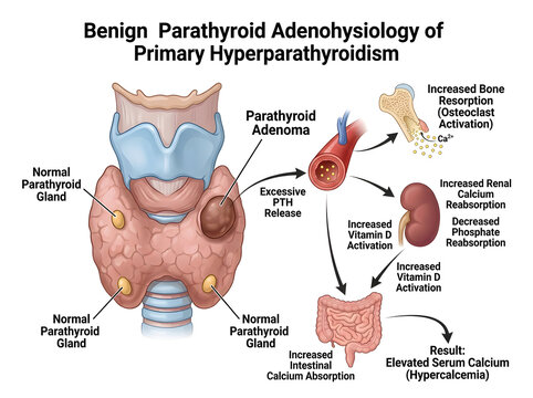 Benign parathyroid adenoma causing primary hyperparathyroidism illustration isolated on white background