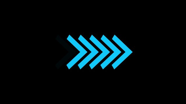 Bright cyan chevron arrows pointing right, arranged in a horizontal row against a solid black background