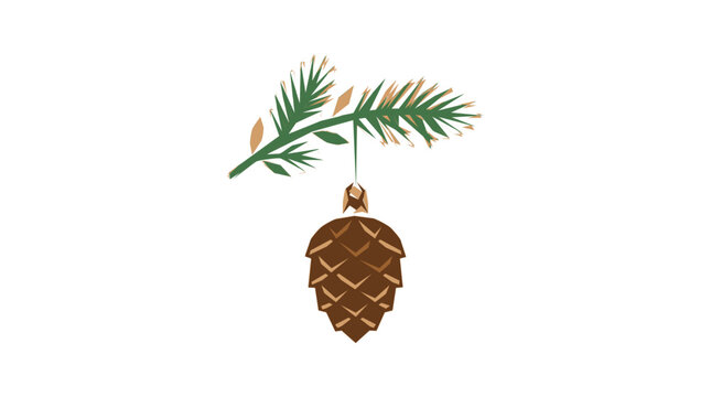 Pine cone ornament hanging on evergreen fir tree branch festive holiday season graphic illustra
