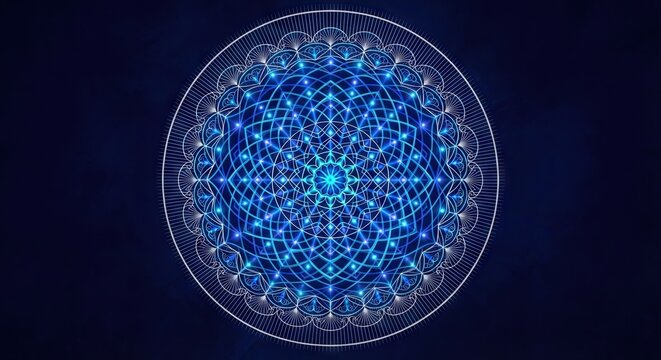 Blue glowing geometric mandala circle pattern