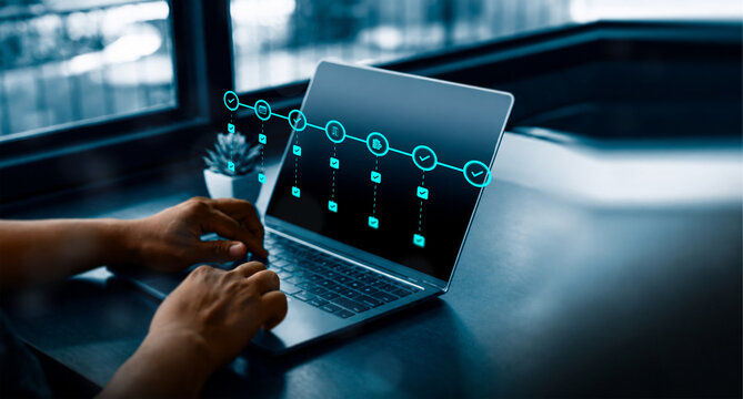 progress tracking workflow checklist with task completion steps and digital interface using stylus on business dashboard for productivity improvement time management and efficient process optimization