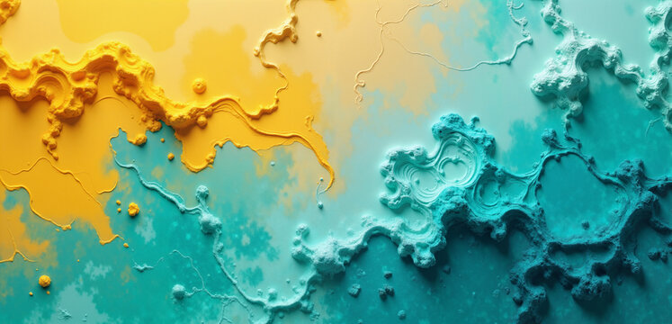 Abstract flowing amber and turquoise fluid texture background