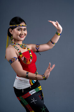 Portrait of young girl wearing a traditional cloth Simba Murut Tahol native ethnic of Sabah Borneo