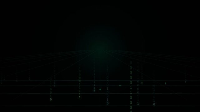Abstract digital background with binary code and perspective grid lines