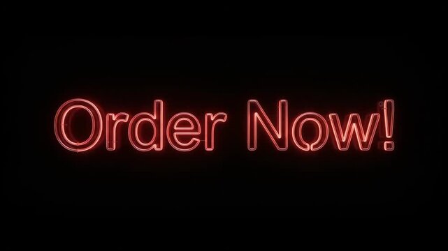 Order Now neon sign animation with glowing red text and flickering light effect on black background