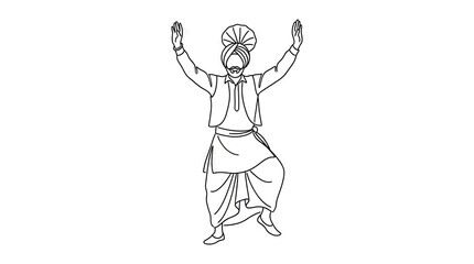 Fototapeta premium Line drawing of man performing traditional Indian dance.
