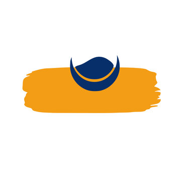 Abstract blue crescent shape over orange brush stroke
