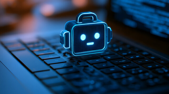 A Digital Assistant Icon Glowing On A Laptop Screen, Soft Window Light, Telephoto Compression, Tight Framing, High-Contrast Tones, Photorealistic, Ultra-Detailed