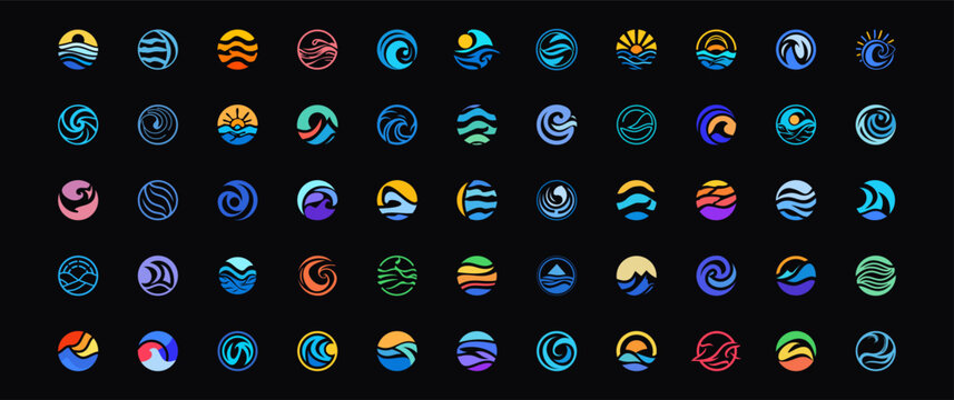 Set of collection circle waves logo icon design, Creative modern circular wavy logo concept vector illustration template for brand identity and business company