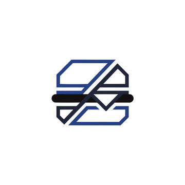 Minimalist blue outline doodle burger icon with bold lines, concept for fast food menus, snack branding, and casual dining graphics